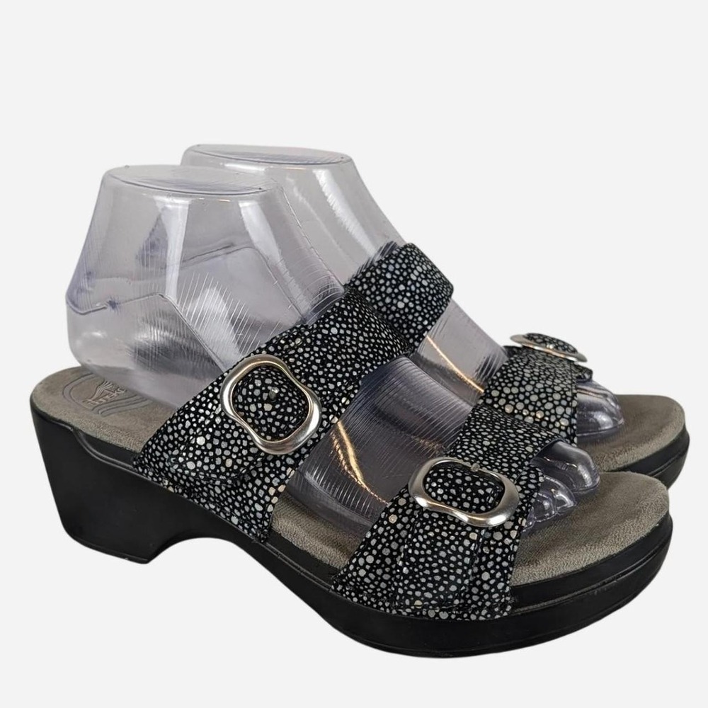 Dansko Sophie Dotted Leather Buckle Wedge Slide Sandals Size 8